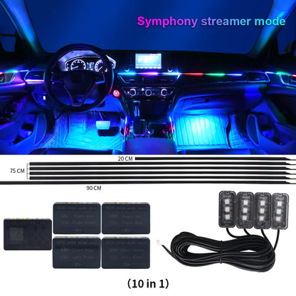 18 in 1 Symphony Car Atmosphere Light Interior Decoration Acrylic Strip Dual Zone LED Decorative Neon Ambient Lamp BacklightApp