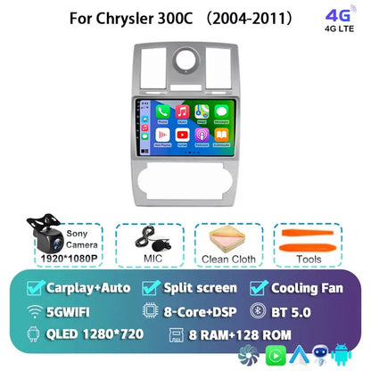 Android 15 For Chrysler 300C 2004-2011 Auto Carplay Car Radio Navigation GPS Video Multimedia Player 360 Camera 4G WIFI DSP