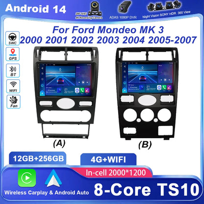 Android 14 Radio Stereo For Ford Mondeo MK 3 2000 2001 2002 2003 2004 2005-2007 Auto Multimedia Player GPS Navigation Bluetooth