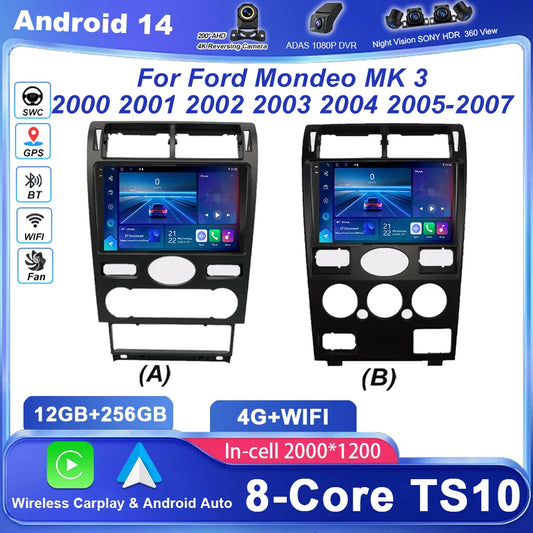 Android 14 Radio Stereo For Ford Mondeo MK 3 2000 2001 2002 2003 2004 2005-2007 Auto Multimedia Player GPS Navigation Bluetooth