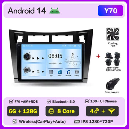 Car Radio Android 14 For Toyota Yaris 2 XP90 2005 - 2012 Auto Multimedia Stereo Dash Cam Screen GPS Head Unit Navigation DVD BT