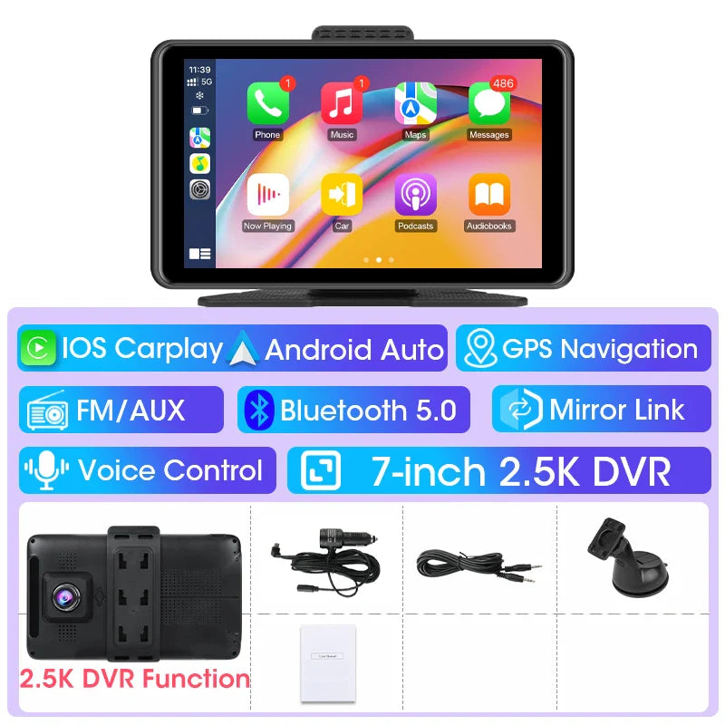Vtopek 7" Car DVR Dash Cam Wireless Carplay & Android Auto Touch Screen Car Radio Multimedia Video Player Bluetooth Stereo GPS