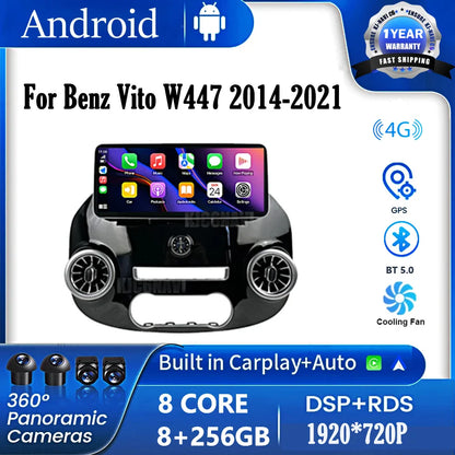 12.3 Inch Android 14 Car Radio For Benz Vito W447 2014-2021 Stereo Receiver GPS Navigation DSP Video Carplay Player NO 2DIN DVD