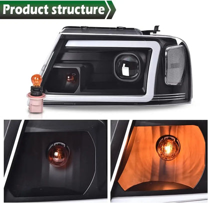 LED DRL Headlight Assemblies, Compatible with Ford F150 2004 2005 2006 2007 2008 /Fit 06-08 Lincoln Mark Headlamp