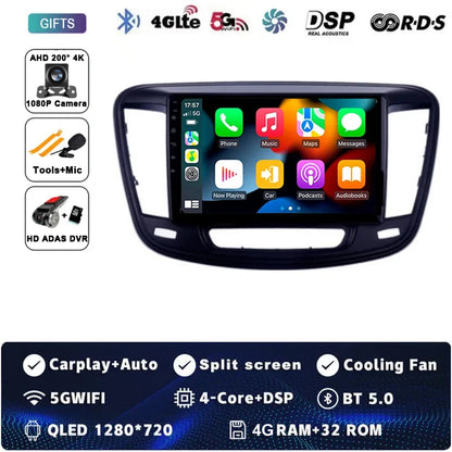 9" Car Raido Carplay Android 14 For Chrysler 200 200C 2015 - 2019 Auto Multimedia Screen Stereo Video Player GPS Navigation WIFI