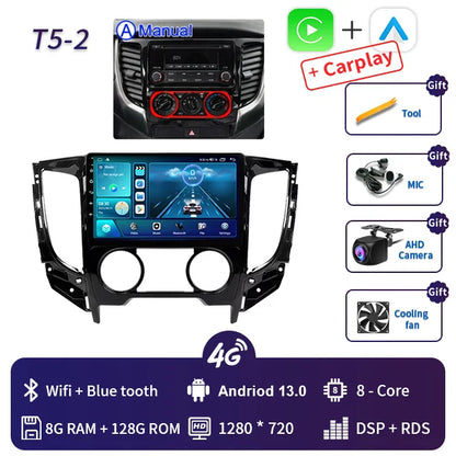 2 Din Android 13 Auto Car Radio Multimedia Video Player Stereo For Mitsubishi L200 5 2015-2019 GPS Navigation Carplay Screen DVD
