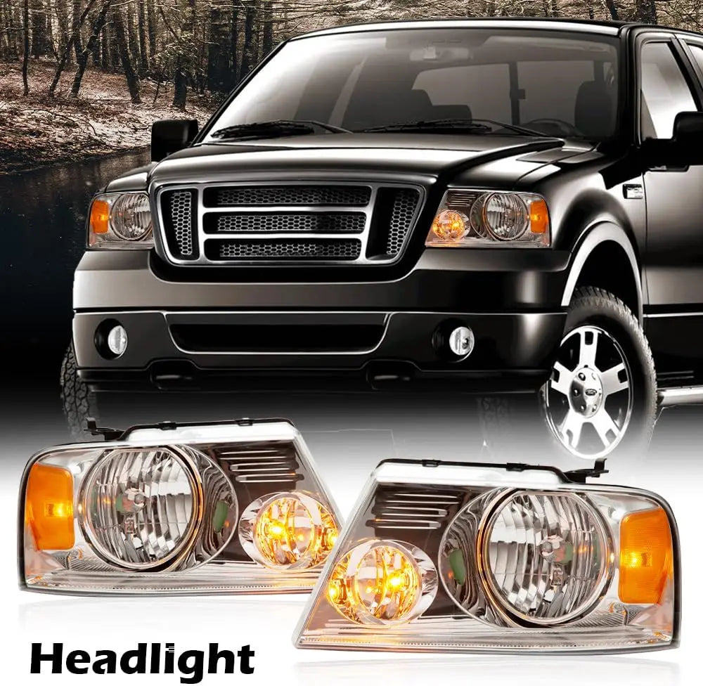 Front Headlights Assembly Headlamp, Compatible with 2004-2008 Ford F150/2006-2008 Lincoln Mark Lt bumper Headlamp, Chrome Housin