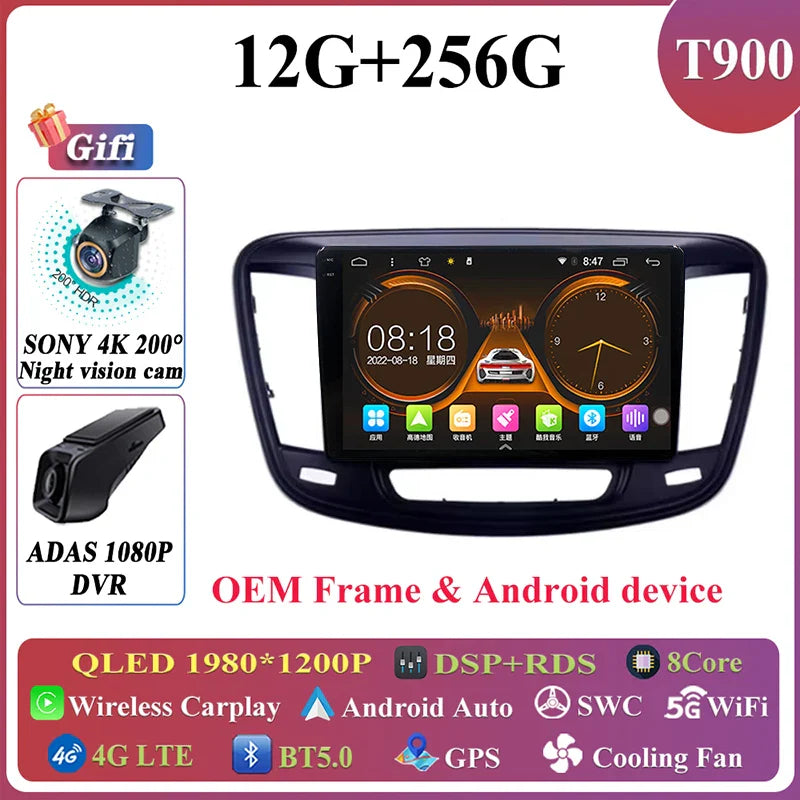 Android Auto For Chrysler 200 200C 200S 2015 - 2019 Car Radio Multimedia Video Stereo Player Carplay Navigation GPS DSP 5G WIFI