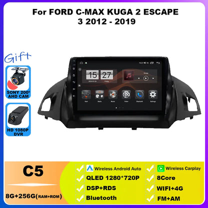 Android 14 For FORD C-MAX KUGA 2 ESCAPE 3 2012 - 2019 Car Radio Multimedia Video Player Navigation GPS WIFI 4G Stereo Head Unit