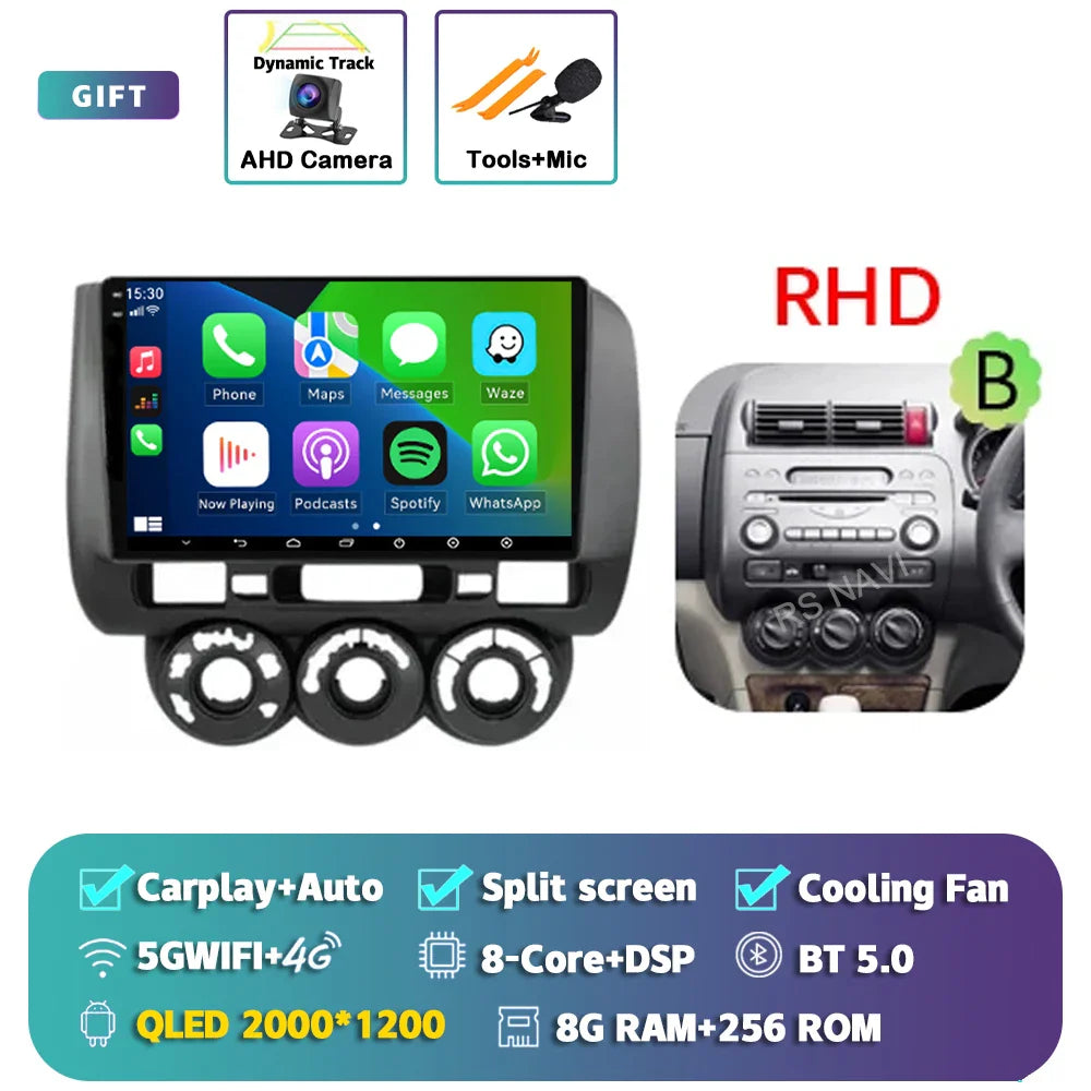 Android 14 For Honda Jazz 1 GD 2001 - 2008 Fit 2001-2009 2K QLED Stereo Car Radio Multimedia Video Player GPS 4G CarPlay