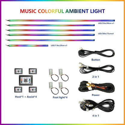 Upgraded Car Ambient Light LED Interior Lighting Kit RGB App Control Multi-Mode Decorative Car Light Ambient Lamp Footwell Light