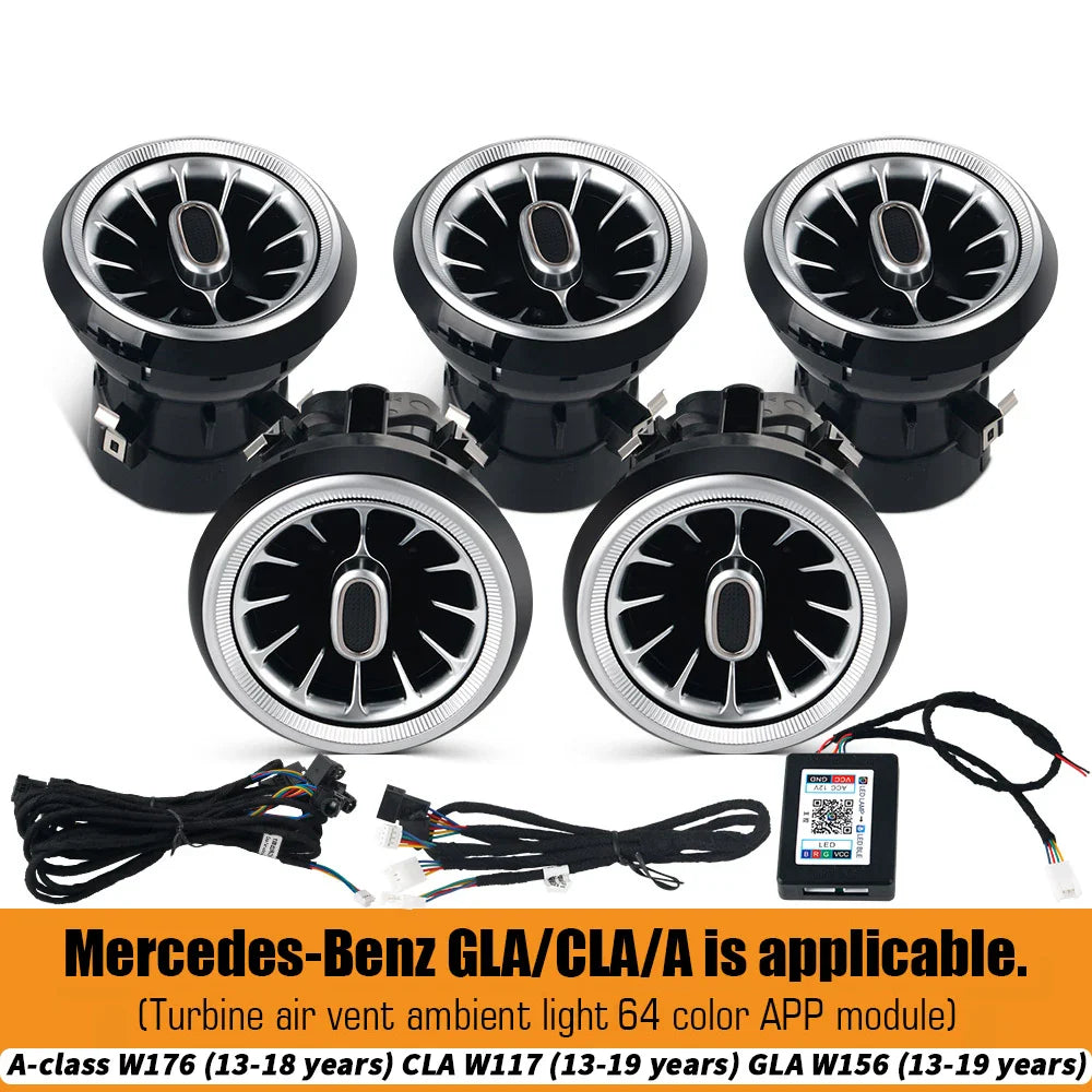 For Benz W176 W117 W156 X156 A CLA GLA 12/64 Color Ambient Light Turbine Air Vent Lamp Dashboard Door Lights Kit Car/App Control