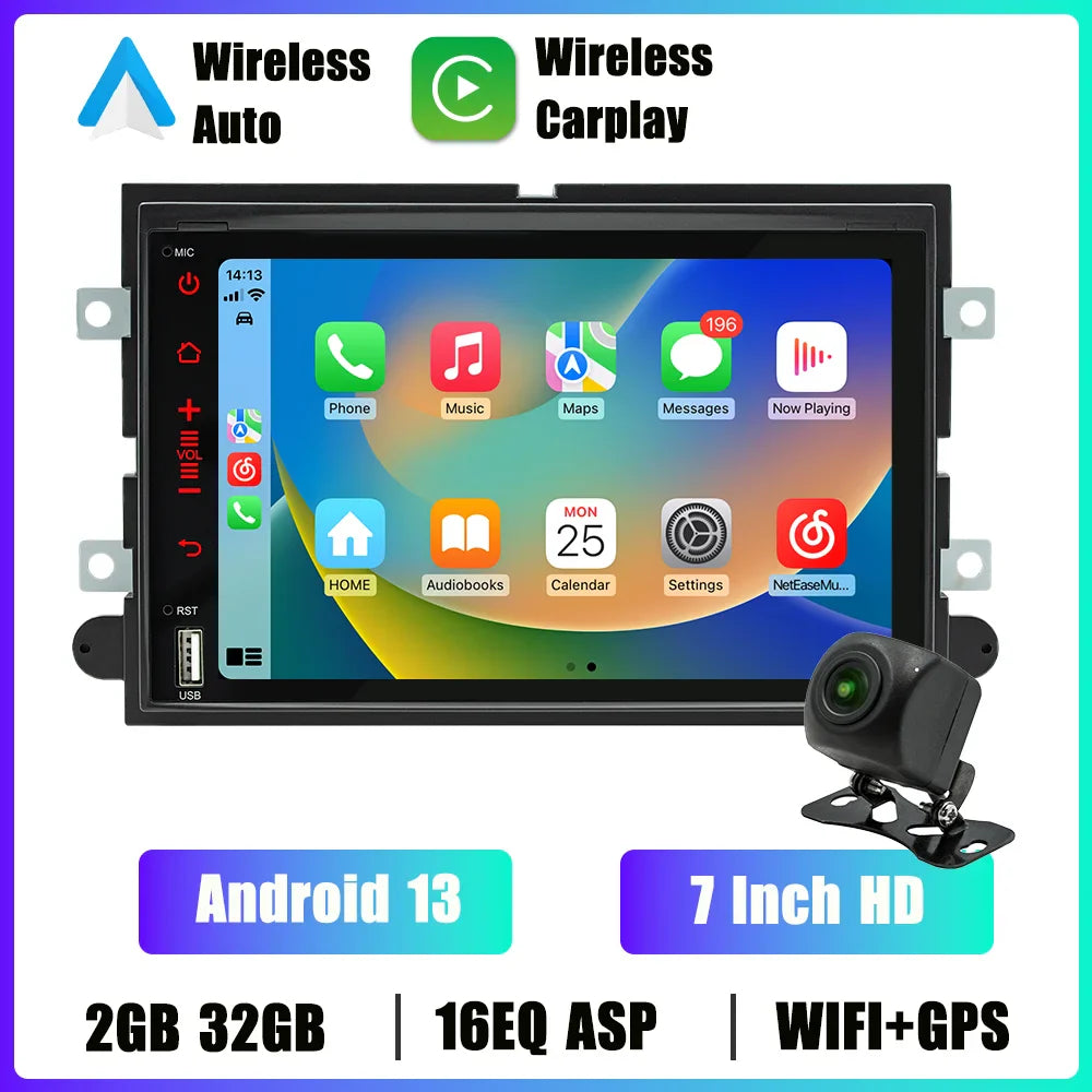 BQCC 7" Android 13 Mirrorlink 2GB 32GB Carplay WIFI GPS for Ford 500 F150 Explorer Edge Escape Sport Lincoln Expedition Mustang