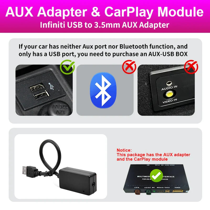 Wireless CarPlay Android Auto for Infiniti QX60 QX70 Q70 Mirror AftermarketCamera CarPlay Upgrade Retrofit Multimedia Navigation