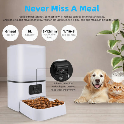 6L intelligent automatic cat feeder with night vision camera dry food video pet intelligent voice recording, cat and dog feeder