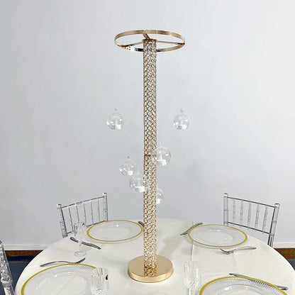 Metal Flower Stand Centerpiece with Hanging Ball Round Gold Wedding Table Centerpiece for Wedding Valentine's Day Decoration
