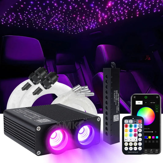 32W Dual Port RGBW Meteor Ceiling Car Roof Shooting Star Light LED Fiber Optic Light APP Music Starry sky Interior Atmosphere