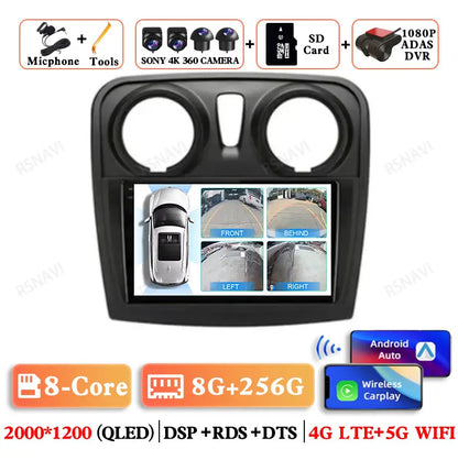 Android 15 For Renault Logan 2 Sandero 2 2012 - 2019 Stereo Qualcomm 5G WIFI DVD DSP QLED Head Unit Viedo Player Autoradio GPS