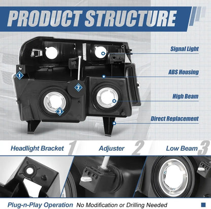 Headlights Assembly Compatible with 2004-2012 Chevy Colorado GMC Canyon, 2006 Isuzu i-290 i-370 2007-2008 i-280 i-350, 4Pcs Halo