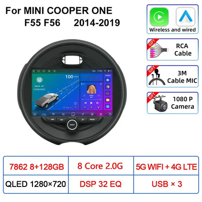 For MINI COOPER ONE S F55 F56 2014-2019 Car Multimedia Carplay Android Auto GPS Navigation Radio stereo Video Palyer Head Unit