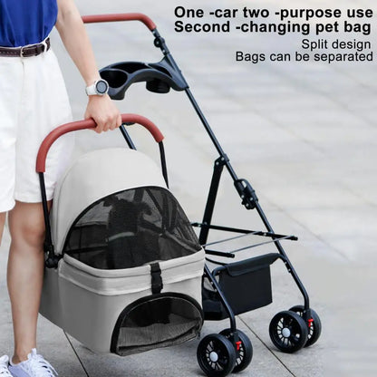 Pet 4 Wheels Dog/Cat Puppy Stroller, Folding Dog Stroller, Pet Folding Stroller, Travel Carrier for Small/Medium Pet