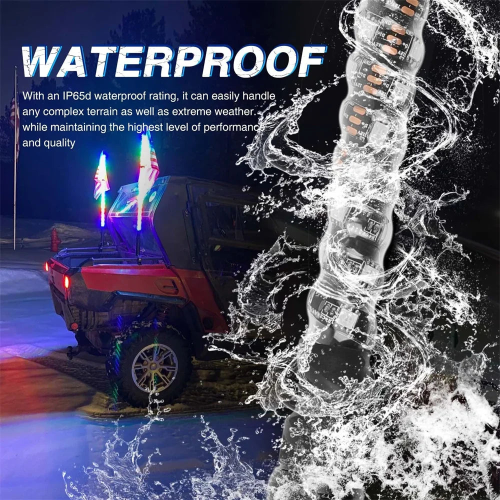 1Pcs/2PCS 2FT Bluetooth And Remote Control Spiral LED Whip Lights Lighted Antenna Whips for ATV Polaris RZR