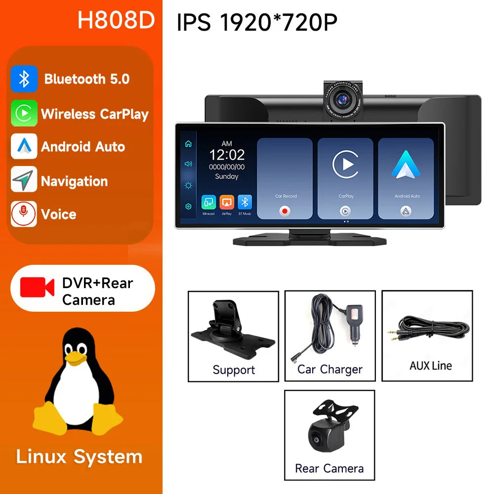 JIUYIN 11.26 inch 4K HD DVR Universal Car Radio Multimedia Navigation Wireless CarPlay Android Auto Mirror Music Player