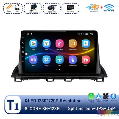 Car Radio Stereo Player for Mazda 3 Axela 2013 - 2018 Android Auto Wireless Carplay WiFi BT GPS Navigation QLED Screen Head Unit