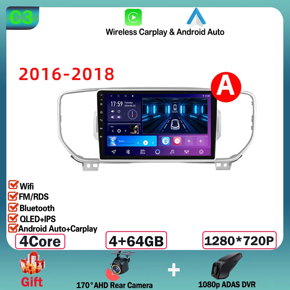 Android  For KIA Sportage 4 2016-2018 2019-2021 Multimedia Video Player Navigation GPS Stereo Wireless Carplay DSP WIFI NO 2DIN