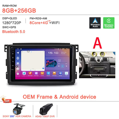 Android 14 Car For Mercedes Benz Smart Fortwo 451 2005 - 2015 Stereo Head Unit GPS Navigation Multimedia Autoradio Dash Cam DVD
