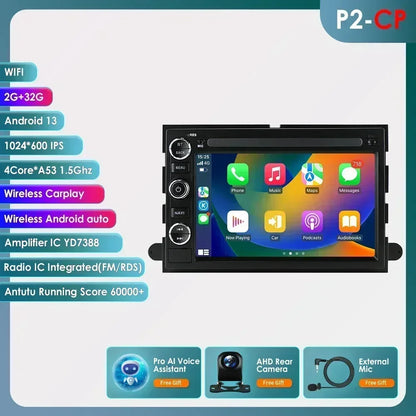 Hizpo Android 13 2 Din GPS Multimedia Player For  Ford 500 F150 Explorer Edge Escape Sport Lincoln Expedition Mustang Car Radio