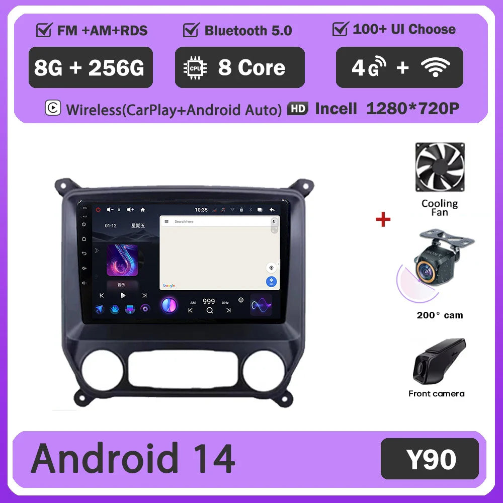 Android 14 Carplay Auto For Chevrolet Silverado 3 GMTK2 2014 2015 2016 2017 2018 Car Radio Multimedia Player Head Unit Screen