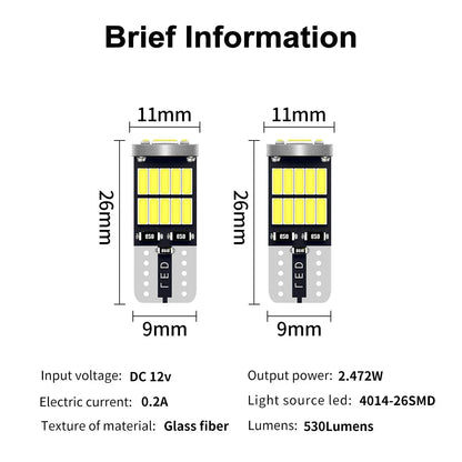 300PCS Car Interior Light T10 W5W 194 501 Led Canbus No Error T10 26 SMD 4014 Chip Instrument Lights Bulb Lamp