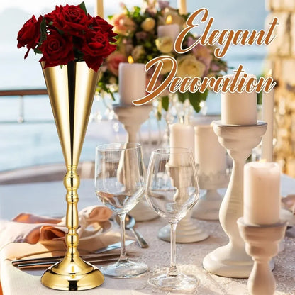 20 Pcs 16.5 Inches Tall Gold Vase Centerpiece Wedding Metal Flower Stand Trumpet Vase Tabletop Suitable for living room,bedroom