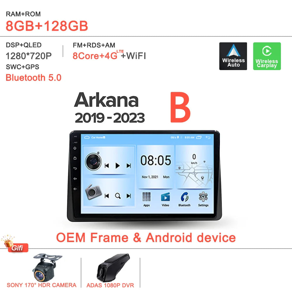 Android 14 For Renault Duster HM 2 II 2020 - 2023 Arkana 1 I 2019 - 2023 Car Radio Multimedia Video Player Navigation stereo DVD
