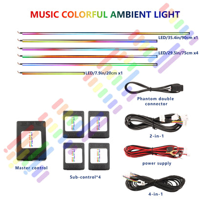 Car Symphony Ambient LED Lamp Strips Remote App Control Auto Interior Accessories 64 RGB Rainbow Atmosphere Acrylic Lights 22in1