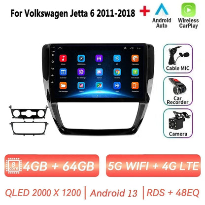 Car Radio for VW Volkswagen Jetta 6 2011-2018 Multimedia 2 Din Android 14 Video Player Navigation GPS DSP Carplay BT Head Unit