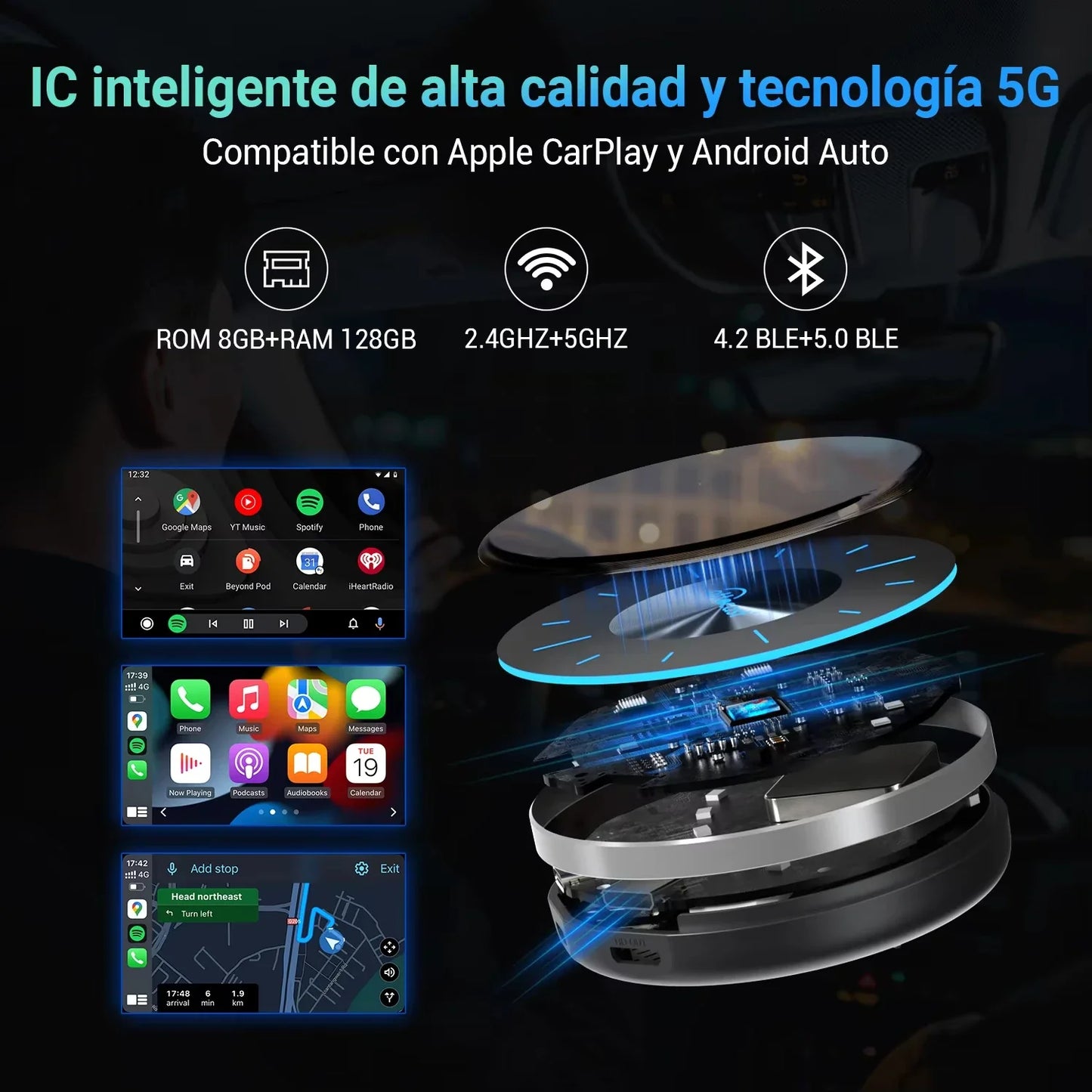 OTTOCAST P3 Android 12 AI Box Wireless Android Auto Smart TV Box Car Accessories for Toyota Honda Cars with OEM Wired CarPlay