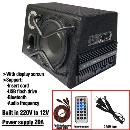 200W 10 Inch Bluetooth Trapezoidal Subwoofer Car Audio Power Active Subwoofer Speaker Car Woofer 12/220V with Remote Control