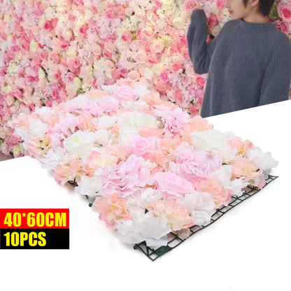 Romantic Silk Flower Wall Panel for Wedding and Event Decor, 60x40cm, Easy to Mount, Ideal for Backgrounds, Candy Walls, and