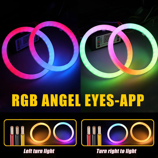 Cotton Light RGB Car LED Angel Eyes Halo Rings APP Control 12-24V Led Headlight Daytime Running Light for Motorcycle Offroad 4X4