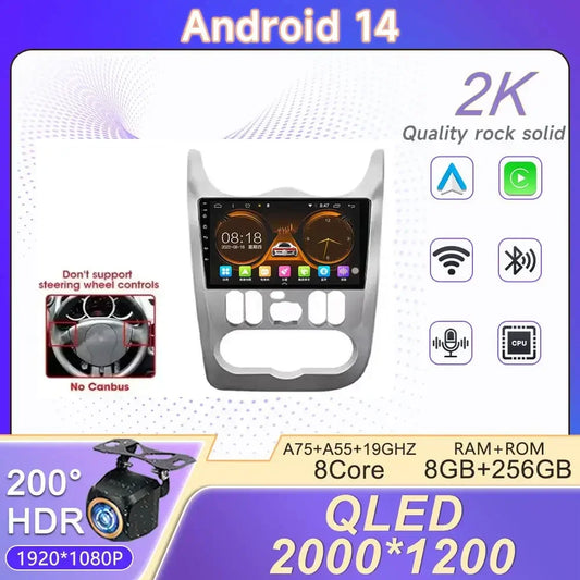 2Din 4G Android 14 Car Radio Multimedia Video Player For Renault Logan 1 Sandero 2009 - 2015 Dacia Duster GPS Carplay Navigation