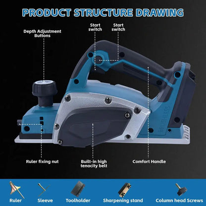 Cordless Hand Planer Brushless Wood Planer 3-1/4" Compatible with Makita Battery 20000RPM Electric woodworking tool Ergonomic power tools