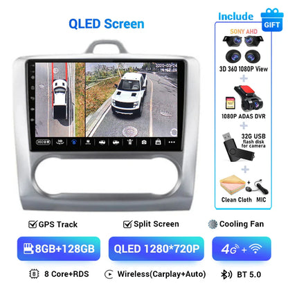 Android 13 Wireless CarPlay Auto For Ford Focus 2 3 Mk2 Mk3 2004-2011 4G+WIFI Car Radio Multimedia Stereo Player GPS 360 Camera
