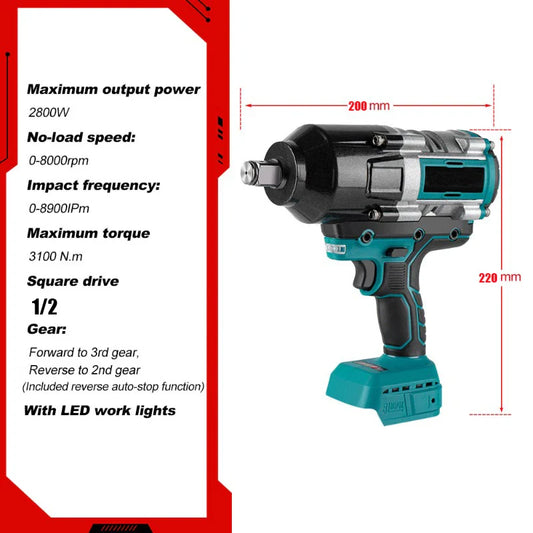 3100N.M High Torque Brushless Electric Impact Wrench Super Power Screwdriver Cordless Wrench Power Tools for Makita 18V Battery power tools
