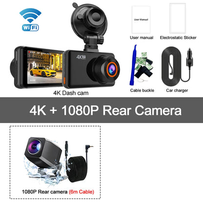 Soam 4K Dash Cam for Cars Front and Rear Camera Car Dvr WIFI Car Camera for Vehicle Video Recorder Rear View Camera Parking Mode