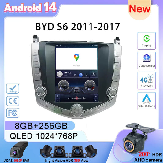 Android 14 QLED 9.7" inch Screen Car Radio For BYD S6 2011-2017 Carplay GPS Navi Stereo Multimedia video Player navigation 2din