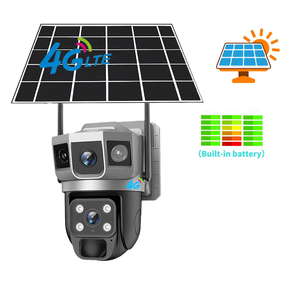 4G Solar IP Camera WIFI CCTV 12MP Dual Lens Triple Screen PTZ Auto Tracking 6K Curious Security Surveillance V380 Pro Camera power tools