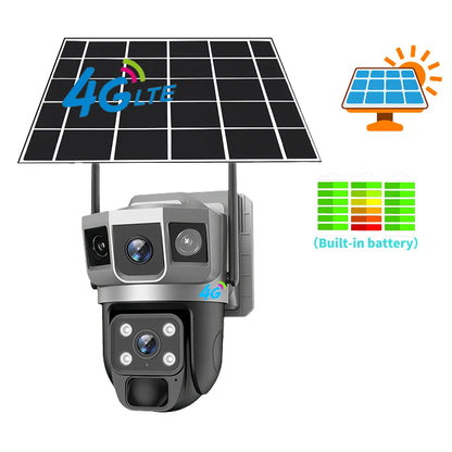 4G Solar IP Camera WIFI CCTV 12MP Dual Lens Triple Screen PTZ Auto Tracking 6K Curious Security Surveillance V380 Pro Camera power tools