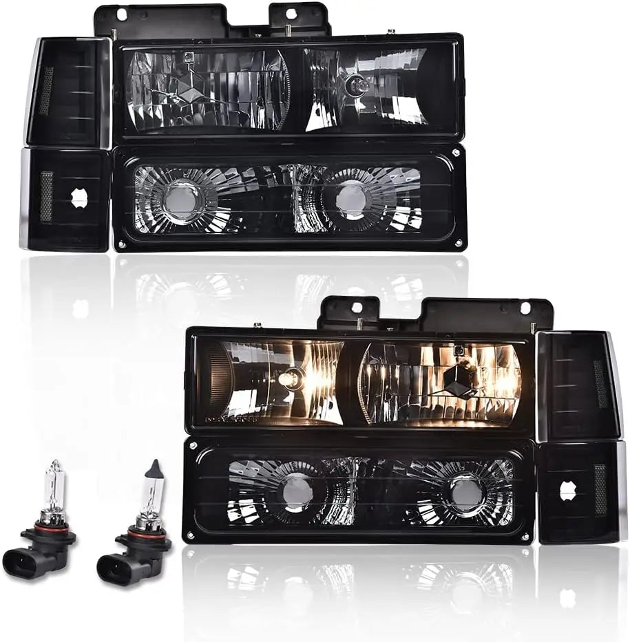 Headlights Assembly, Compatible with 1994 1995 1996 1997 1998 1999 GMC C1500 K1500 Yukon bumper Headlamp, Smoky lens Black Housi